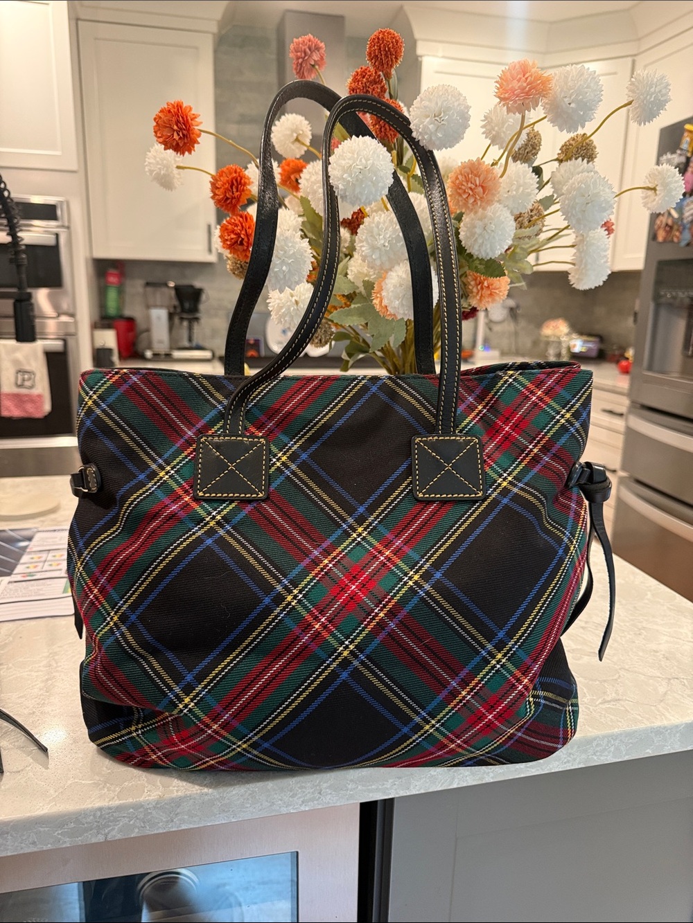 Dooney and Bourke black Victoria Tartan tote - Picture 2 of 8